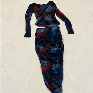 Multicolor Long Sleeve Top and Skirt Set